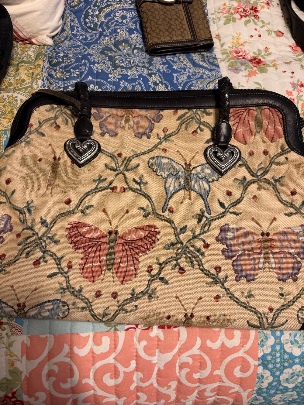 Brighton Butterfly Tapestry Tote in Beige with Multicolor Accents
